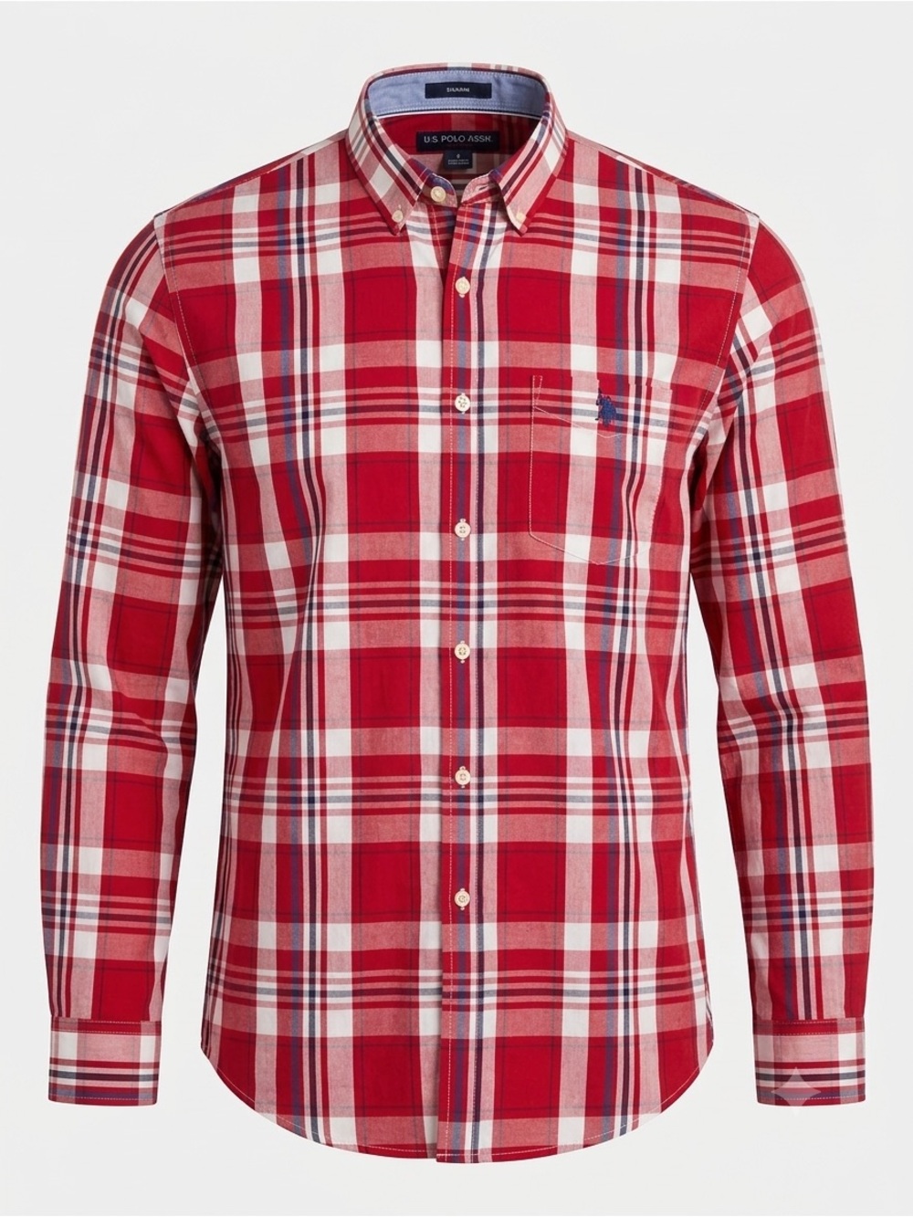 U.S. Polo Assn. Men Shirt Plaid Red White Blue Button Down Stretch Shirt Size L